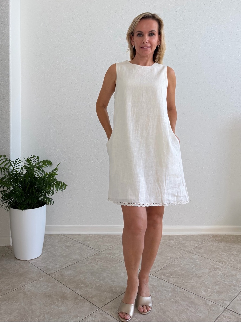 Madewell Embroidered 100% Linen Mini Shift Dress Ivory Size M